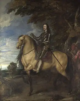 Image 2Charles I of EnglandPainting: Anthony van DyckCharles I (19 November 1600 – 30 January 1649) was monarch of the three kingdoms of England, Scotland, and Ireland from 1625 until his execution in 1649. The second son of King James VI of Scotland, he spent most of his life in England after his father inherited the English throne in 1603. His reign was marked by quarrels with the Parliament of England, which sought to curb his royal prerogative. From 1642, Charles fought the armies of the English and Scottish parliaments in the English Civil War. His defeat led to his execution, followed by establishment of a republic called the Commonwealth of England.This painting, titled Equestrian Portrait of Charles I, is an oil-on-canvas work by Charles's Principal Painter in Ordinary, Anthony van Dyck. The portrait, now in the National Gallery in London, is thought to have been painted in about 1637–38, and is one of many portraits of Charles by van Dyck, including several equestrian portraits.More featured pictures