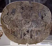Engraved shell gorget, Spiro Mounds (Mississippian culture)