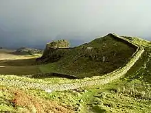 Image 65Hadrian's Wall was built in the 2nd century AD. It is a lasting monument from Roman Britain. It is the largest Roman artefact in existence. (from Culture of the United Kingdom)