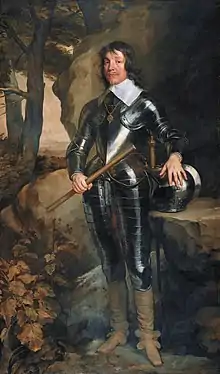  An oil painting of James Hamilton, shown in full dress armour without a helmet