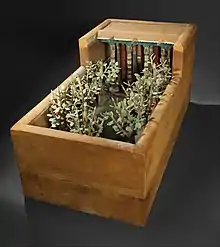 Model of Meketra's house and garden from his tomb at Thebes, which consists of a shady grove of trees surrounding a central garden; c. 1981–1975 BC; painted wood and copper; height: 39.5 cm (159⁄16 in.); Metropolitan Museum of Art (New York City)