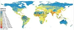 Overlap between future population distribution and extreme heat.