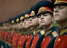 The Russian military honor guard from the 154th Commandant's Regiment welcomes U.S. Navy Adm. Mike Mullen at the Tomb of the Unknown Soldier (Moscow).