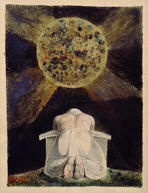 Image 12The Song of LosIllustration: William BlakeThe Song of Los is an epic poem by William Blake first published in 1795 and considered part of his prophetic books. The poem consists of two sections, "Africa" and "Asia": in the first section Blake catalogues the decline of morality in Europe, which he blames on both the African slave trade and enlightenment philosophers, whereas in the second section he describes a worldwide revolution, urged by the eponymous Los. The illustration here is from the book's frontispiece and shows Urizen presiding over the decline of morality.More featured pictures